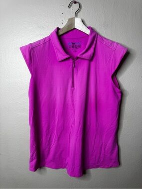 IBKUL Shirt Women’s XL Fuchsia Sleeveless 1/4 Zip Polo Golf Top UPF 50+ Cooling